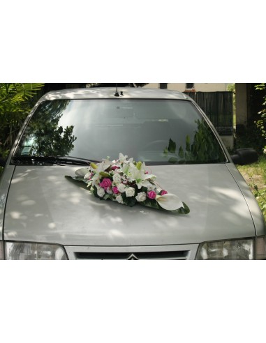 PROMO DU JOUR Gerbe de voiture de mariage couleur blanc, fuchsia
