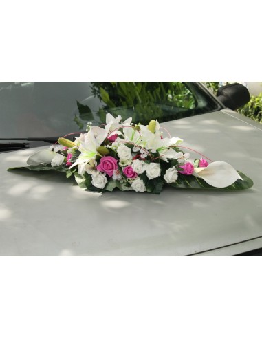 PROMO DU JOUR Gerbe de voiture de mariage couleur blanc, fuchsia