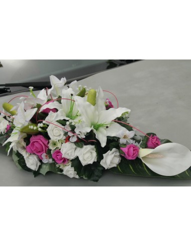 PROMO DU JOUR Gerbe de voiture de mariage couleur blanc, fuchsia