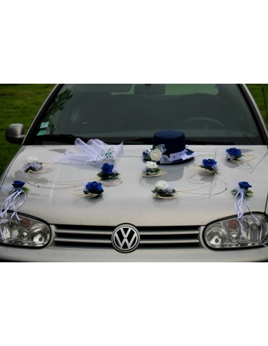 Décoration de voiture mariage chapeau et diadème bleu roi