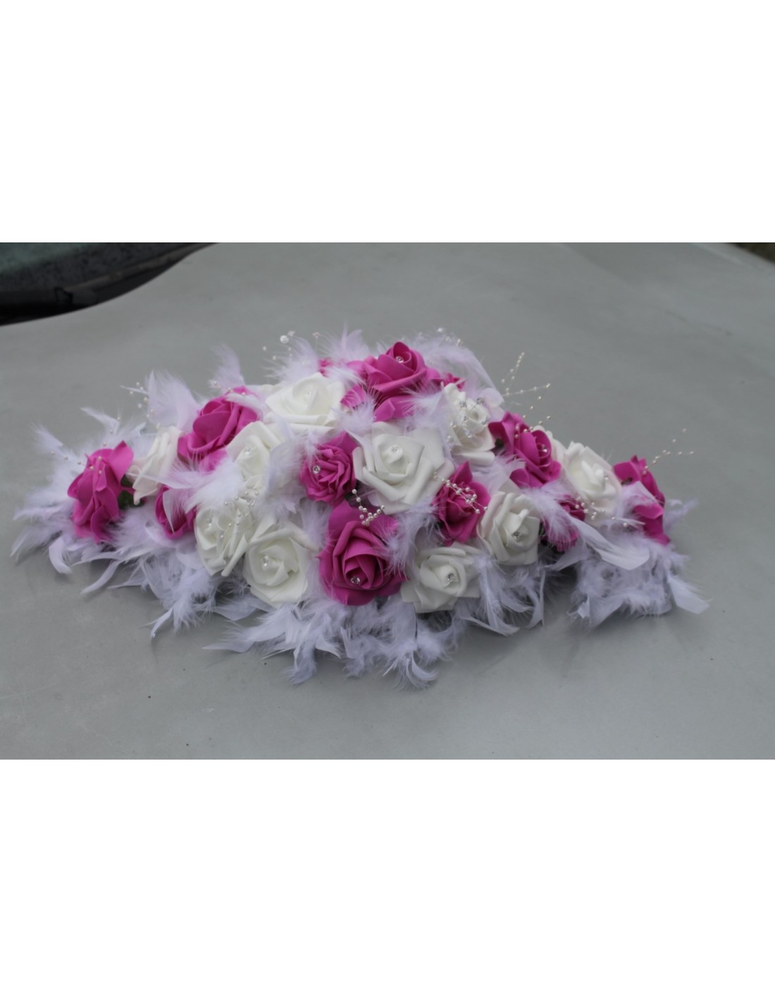 Compositions centre de table mariage fuchsia et blanc 60cm