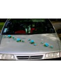 Décoration de voiture pour mariage thème turquoise et argent