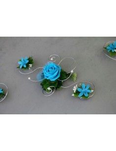 Décoration de voiture pour mariage thème turquoise et argent 2