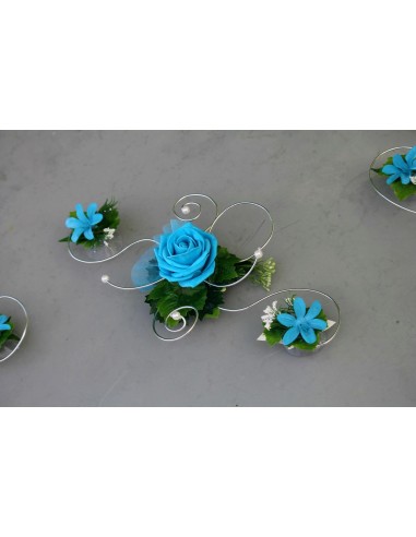 Décoration de voiture pour mariage thème turquoise et argent