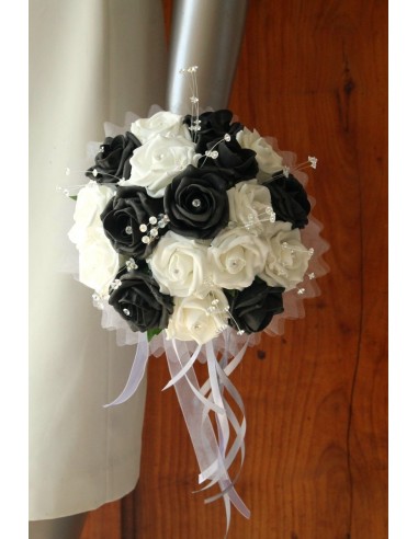 Bouquet mariee rond noir blanc diamantes