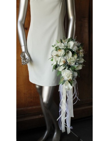BEAU Bouquet de Mariée tombant  thème Arums blanc et Or