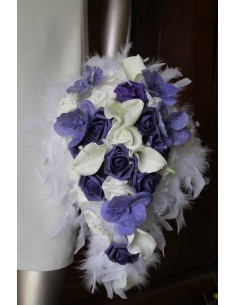 Bouquet Mariée, boutonnière, coussin d'alliance, cœurs de voiture violet 2