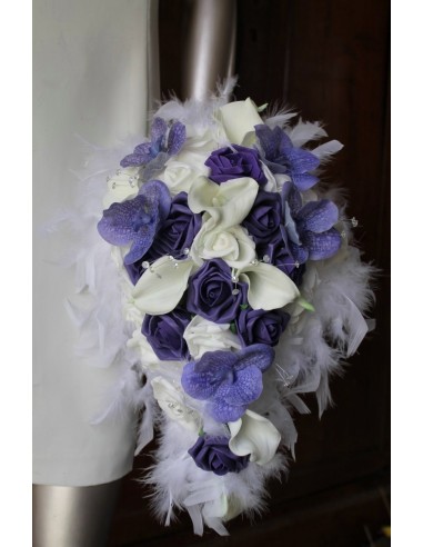Bouquet Mariée, boutonnière, coussin d'alliance, cœurs de voiture violet