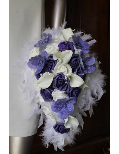 Bouquet Mariée, boutonnière, coussin d'alliance, cœurs de voiture violet