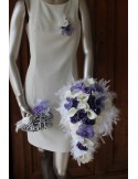 Bouquet Mariée, boutonnière, coussin d\'alliance, cœurs de voiture violet