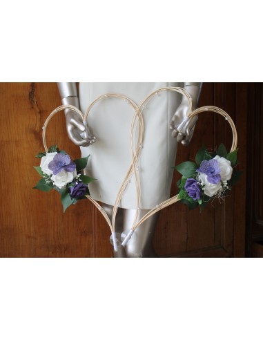 Bouquet Mariée, boutonnière, coussin d'alliance, cœurs de voiture violet