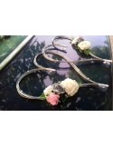 Coeurs pour voiture de mariage thème rose et argent