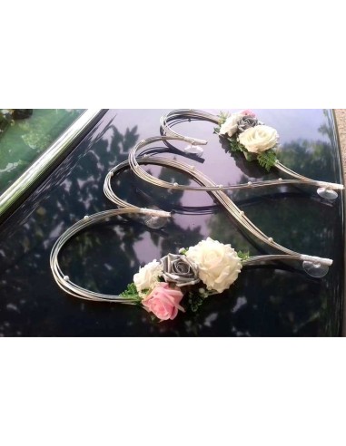 Coeurs pour voiture de mariage thème rose et argent