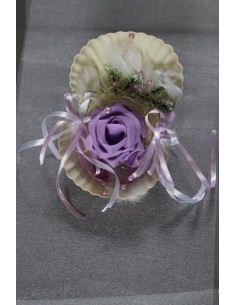 Coussin d'alliances coquillage mariage blanc et parme
