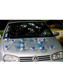 Décoration voiture mariés mariage bleu royal noir papillon
