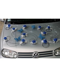 Décoration voiture mariés mariage bleu royal noir papillon 2