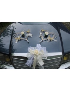 Décoration voiture mariage Cœurs Perles Nœud Roses Papillon 2