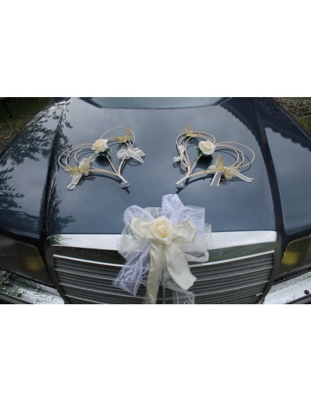 Décoration voiture mariage Cœurs Perles Nœud Roses Papillon