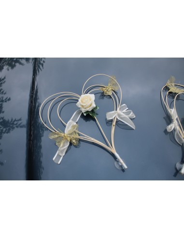 Décoration voiture mariage Cœurs Perles Nœud Roses Papillon