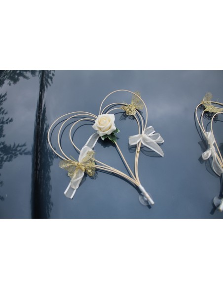 Décoration voiture mariage Cœurs Perles Nœud Roses Papillon