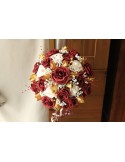 Bouquet Mariée Rond fleurs thème roses bordeaux et or
