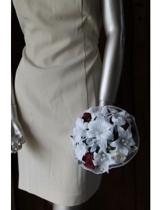 Bouquet Mariée Rond "Chérie" élégant avec des roses, lys et perles