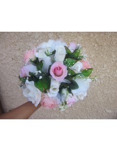 Bouquet Mariée Rond "Jardin Des Roses" avec perles, rubans