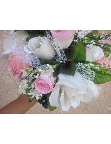 Bouquet Mariée Rond "Jardin Des Roses" avec perles, rubans