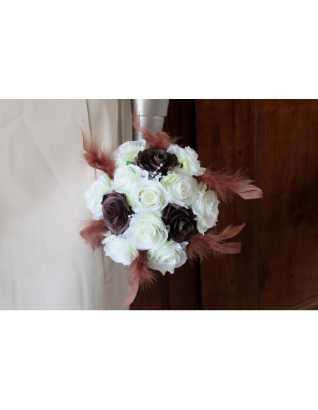 Beau Bouquet de Mariée Ivoire/chocolat ou blanc/chocolat