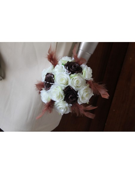Beau Bouquet de Mariée Ivoire/chocolat ou blanc/chocolat