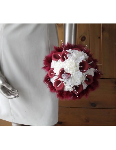 Mariage Bouquet Mariée Rond Arums Roses bordeaux