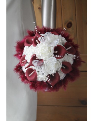 Mariage Bouquet Mariée Rond Arums Roses bordeaux