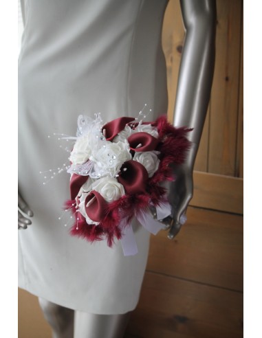Mariage Bouquet Mariée Rond Arums Roses bordeaux