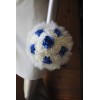Bouquet mariee rond bleu perles plumes