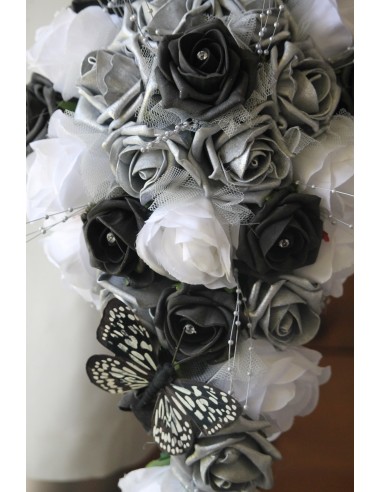 Bouquet de mariage BAROQUE noir argent avec papillon