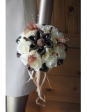 Bouquet de mariée thème chocolat, ivoire, épices avec roses, Arums