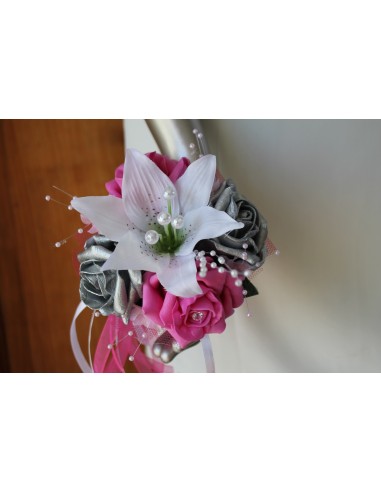 Bouquet demoiselle d'honneur Blanc, Fuchsia, Argent