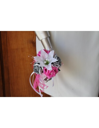 Bouquet demoiselle d'honneur Blanc, Fuchsia, Argent