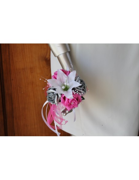 Bouquet demoiselle d'honneur Blanc, Fuchsia, Argent