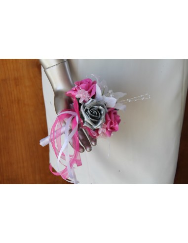 Bouquet demoiselle d'honneur Blanc, Fuchsia, Argent