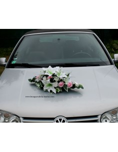Bouquet de voiture mariage roses et lys blanc et rose tendre 2