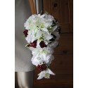 Bouquet de la Mariée cascade Lys et Roses bordeaux ou rouge
