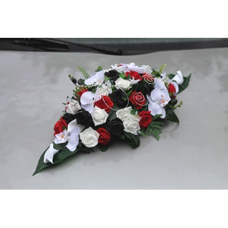 Composition florale pour Mariage avec lys et roses bordeaux ou rose