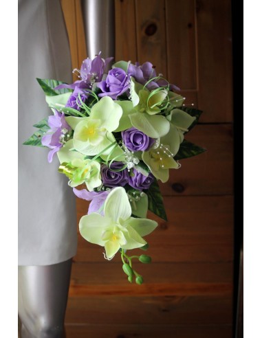 Resplendissant Bouquet de Mariée Cascade Vert Anis et Parme