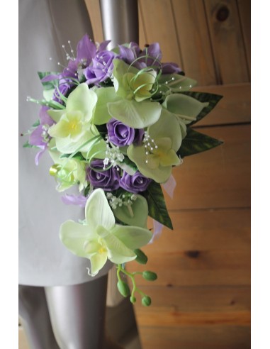 Bouquet de mariée vert anis et parme