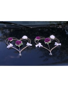 2 Magnifiques coeurs voiture mariage roses violet blanc 2