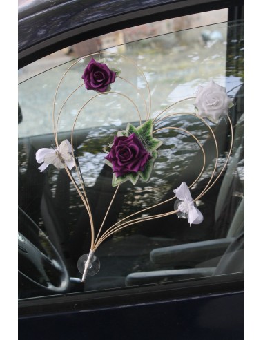 2 Magnifiques coeurs voiture mariage roses violet blanc