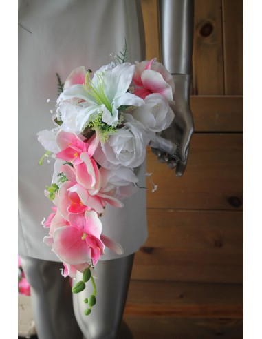 PROMO Bouquet de Mariée Tombant fait avec de belles orchidées rose