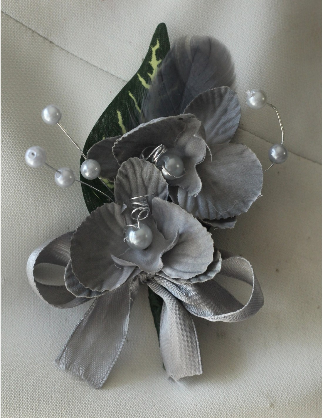 LOT Boutonnière, bracelet et épingle cheveux Mariage Orchidées gris -  Bouquet-de-la-mariee