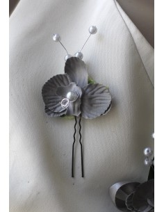 LOT Boutonnière, bracelet et épingle cheveux Mariage Orchidées gris 2
